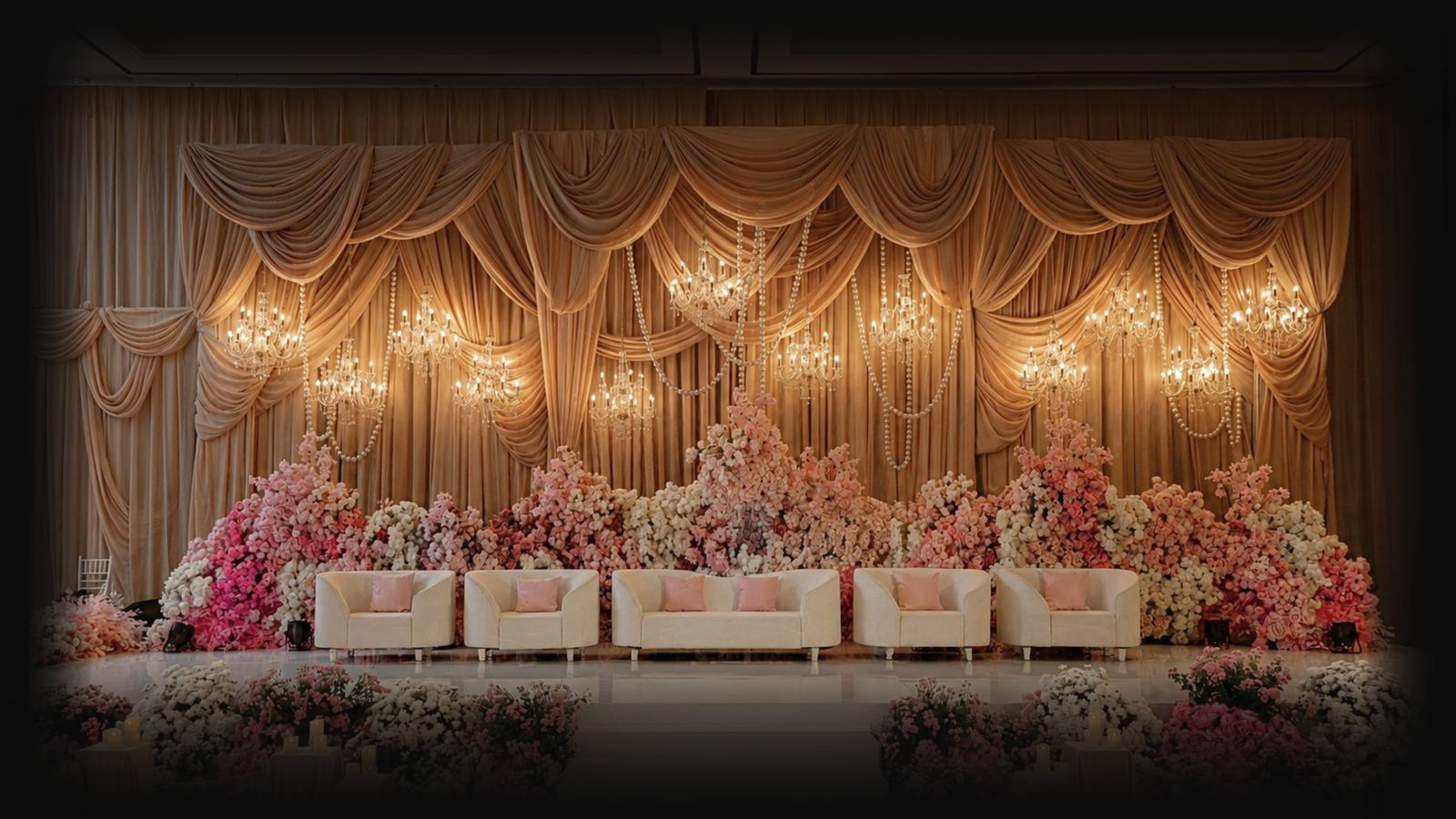 Estare Group wedding stage decor at PIK Office Ballroom